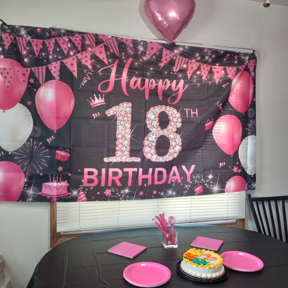 Pink and Black 18th Birthday Party Banner